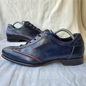 Forzieri Firenze Men's Leather Lace Up Casual Shoes Navy/Red Size 8/US 8.5 Italy